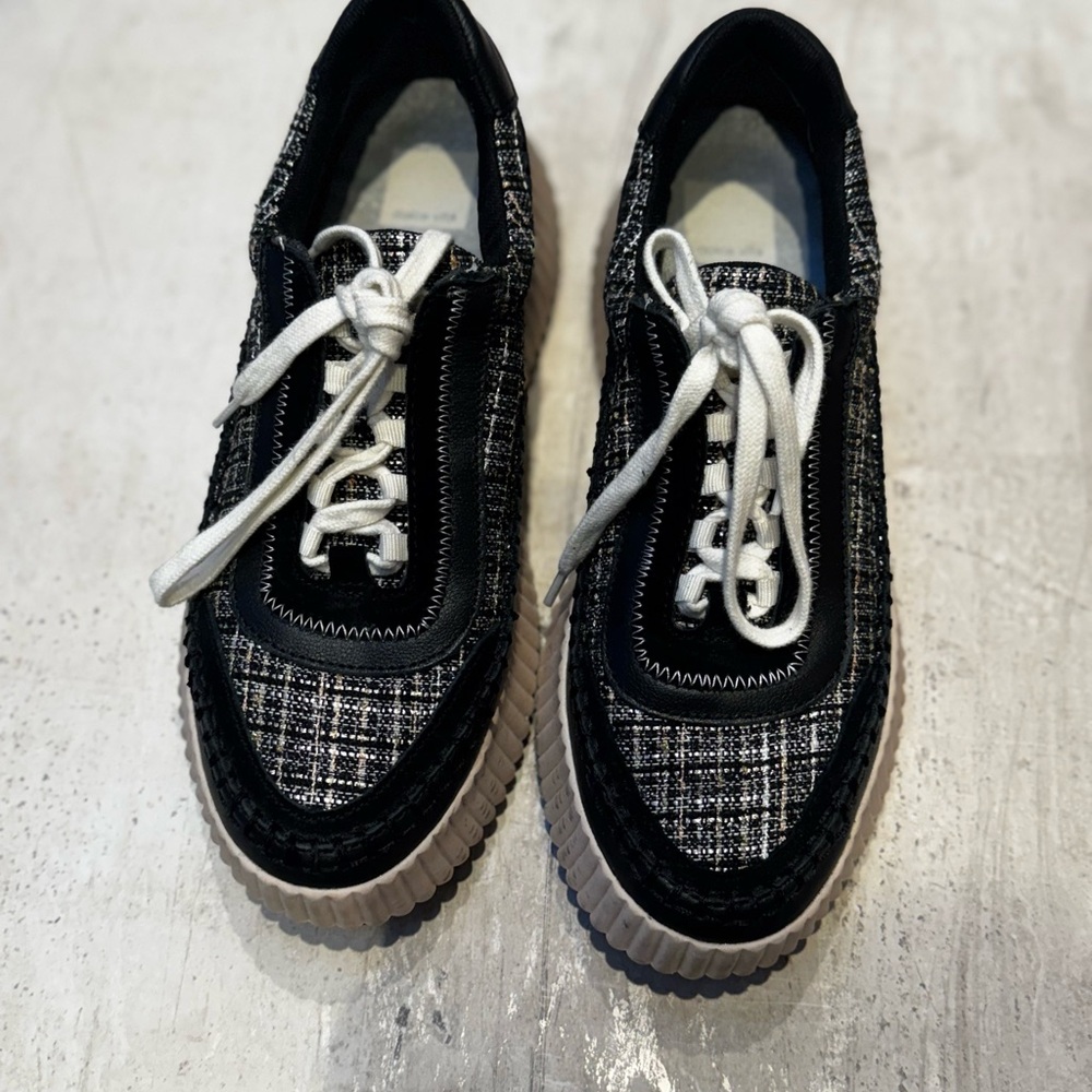 Dolce Vita Black and White Tweed Platform Lace-Up Sneakers